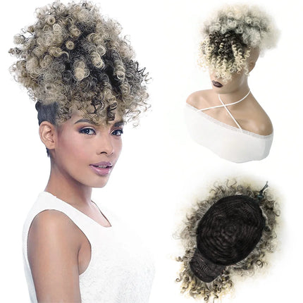 Afro Puff Drawstring Ponytail with Bangs Pineapple Updo Hair for Black Women Short Kinky Curly Ponytail Bun For Women Girls