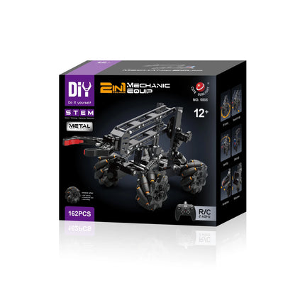 2-in-1 DIY Programmable Remote Control Alloy Toy Car with Mechanical Arm STEM Education Kit for Kids