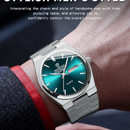BINBOND 102 Couple Quartz Watch Men's Original Watch Waterproof Night Light Date Week Stainless Steel Men's and Women's Watch