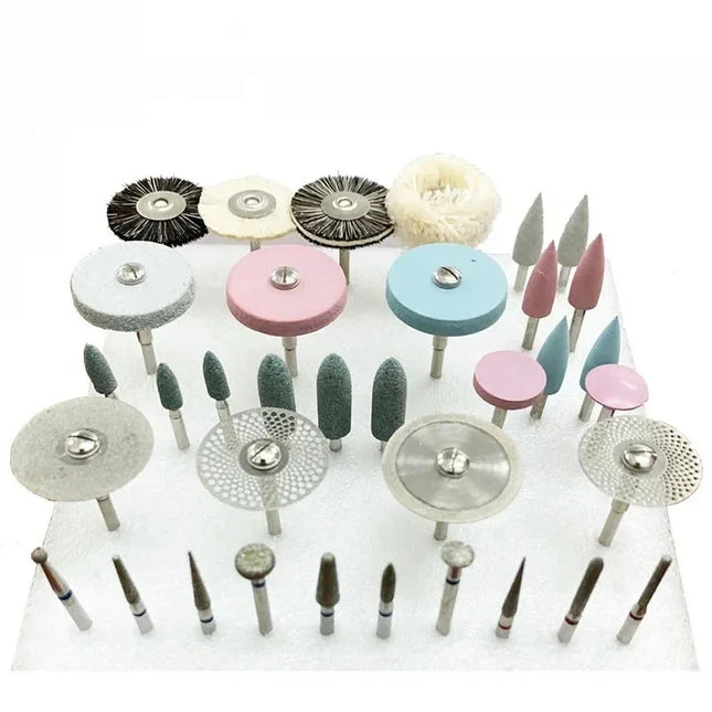 35Pcs/Set Dental Lab Polishing HP Kit Ceramic Porcelain Grinding Dentist Tool Diamond Burs Brush Material