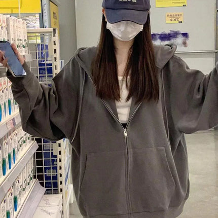 Korean Fashion Zipper Hood Sweatshirt Women Autumn Long Sleeve Tops Casual Y2K Hoodies Streetwear Harajuku Loose Jackets Coats