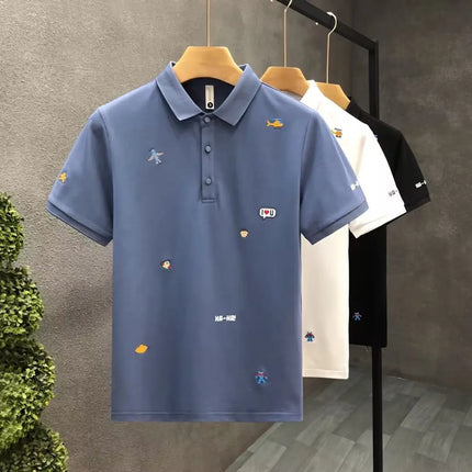 American Style Loose Short Sleeve Polo Shirt Casual Turn-down Collar Top for Men Summer New Arrival Comfortable Breathable Tee