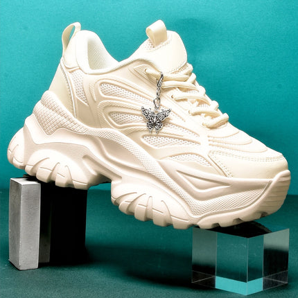 Women's Eva Solid Thick-Soled Heightening 7cm Fashionable Casual Vulcanized Shoes with Silver Butterfly Decorative Pendant Chain Shoe Accessories Light and Comfortable Soft-Soled Shock-Absorbing Non-Slip Women's Vulcanized Sh