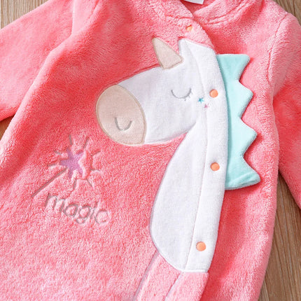 Newborns' Thick Jumpsuit Girls' Long Sleeves With Fleece Baby Cartoon Dinosaur Winter Warm Children's Clothing