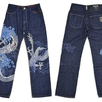 Vintage Japanese Selvedge Jeans Man Y2K High-end Brand Natural Indigo Dip Dyeing Harajuku Mopping Pants