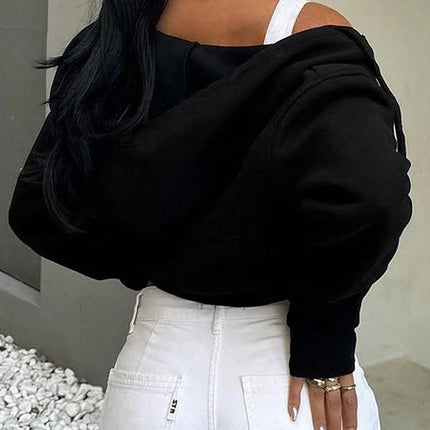 Autumn And Winter New European Women's Long-Sleeved Hooded Zipper Cardigan Casual Sexy Hoodie Sports Coat