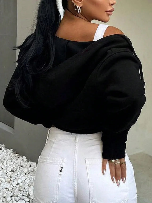 Autumn And Winter New European Women's Long-Sleeved Hooded Zipper Cardigan Casual Sexy Hoodie Sports Coat