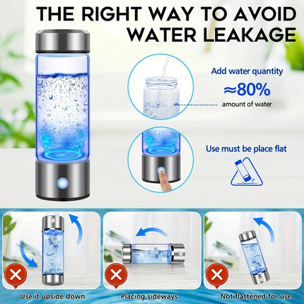 One hydrogen water bottle, hydrogen-rich water cup, USB-charged hydrogen electrolysis generator (3 minutes charge), fitness