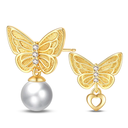 925 Sterling Silver Gold Pearl Hoop Earrings Pave Large Circular Shape Earring Gift for Women Jewelry Anniversary Wedding