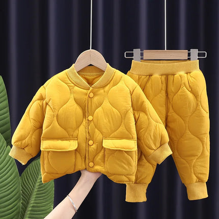 Korean version Baby Boy Clothes children's thickened insulation with cotton clip winter set suitable for baby top jacket+pants