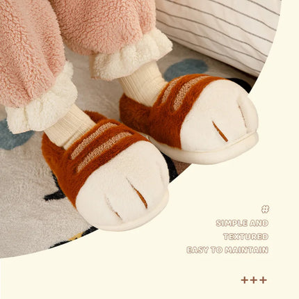 Winter Couple Cat Paw Slippers, Plush Fleece Lined Thick Thermal Home Shoes, Non-Slip Indoor/Outdoor Unisex Anti-Cold House Slid