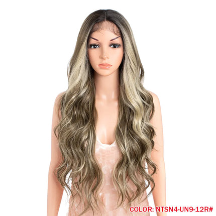 FASHION IDOL 28 Inch Body Wave Lace Front Wigs Synthetic With Baby Hair Wigs For Women Ombre Blonde Higlight Lace Wigs Cosplay