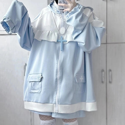 Japanese Mine Style Subculture Cute Sweet Girl Y2k Clothing Loose Casual Cat Ears Hooded Zipper Hoodie Sweatershirt Women Autumn