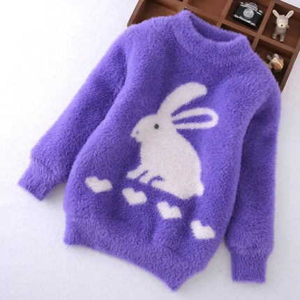 2023 New Sweater For Girls Pullover Top Spring Autumn Warm Sweatshirt Easter Cute Rabbit Knitted Sweater Teen Kids Clothes 3-12Y