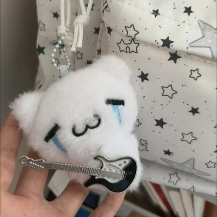 2pcs Cute Guitar Ghost Cat Couple Keychain Mini Crying Cat Doll Plush Keyring