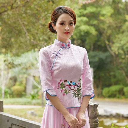 Cheongsam Top Hanfu Ethnic Style Chinese Clothing for Women Clothes Qipao Vintage Embroidery Elegant Shirt Streetwear Harajuku