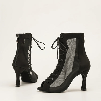 Profession Latin Dance Shoes Woman Suede Mesh Ventilation Ballroom Salsa Boots for Girls Soft Bottom Practice Jazz Latin Boots
