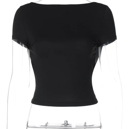 Women's O Neck Short Sleeve Backless Ruched Crop Top Y2K Streetwear Summer Spring Casual T-Shirt Dropshipping