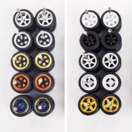 10 Sets 11/12/13/14/17mm 1/64 Alloy Car Wheels Rubber Tires W Axle for HW/Matchbox/Domeka/Evo 1:64 Car Model SUV Off Road Truck
