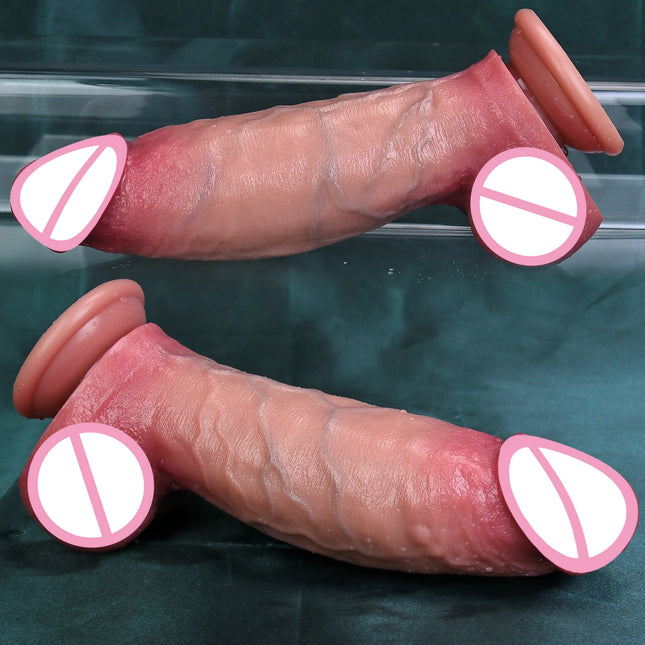 2 Colors Realistic Veins Soft Thick Dildo Double Silicone Male Genitals Masturbation Suction Cup Penis Man Woman Anal Sex Toy