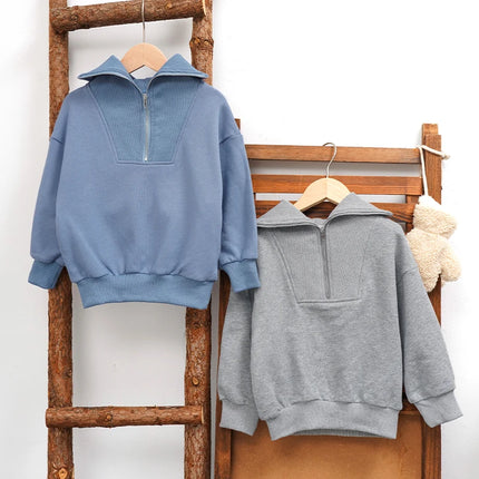Autumn New Children's Cotton Half-Zipper Sweatshirt 2026 Fashion Streetwear Boys And Girls Lapel Long-Sleeved Pullover Sweaters