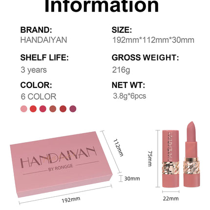 6PCS Velvet Matte Lipstick Set Highly Pigmented Long Lasting Non Drying Silky Smooth Lip Makeup Gift Box For Women