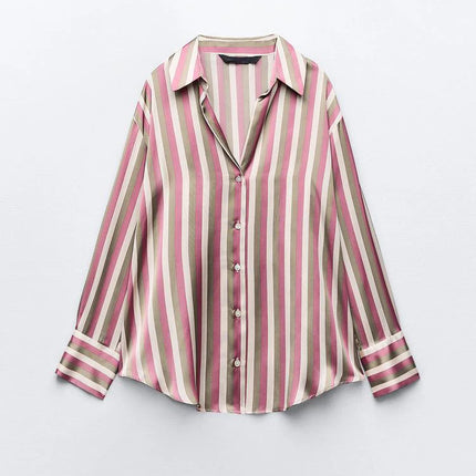 Classic Silk Satin Feel Shirt New Spring Collection Long Sleeve Polyester Fabric Women's Premium Fashion Regular Length