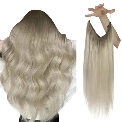 VeSunny Fish Line Human Hair Extension Remy Hair One Piece Invisible Wire Hair Weft Brazilian Hair Balayage Hair Extensions