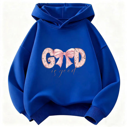 God Is Good with Bow Deisng Graphic Hoodie Kids Children's Sweatshirt Hoody for Boys Girls Autumn Winter Casual Hoodies