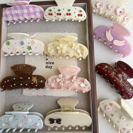 Cute Bow Hair Clip for Women Girls Acetate Rhinestone Fruits Floral Hairpin Pearl Hair Claws Shark Clip Trendy Hair Accessories