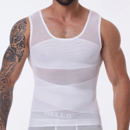 Compression Shirt for Men Slimming Undershirt Body Shaper Tank Top Gynecomastia Sleeveless Shapewear Vest Mesh Cross Suit 3XL