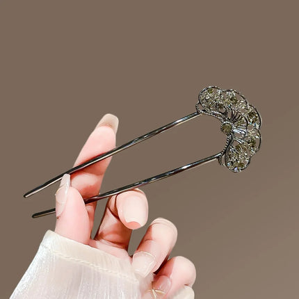 Metal Flower Hair Stick For Women Girls U-shaped Hairpin Fashion Hair Clip Pins New Blue Crystal Hair Bun Hair Accessories