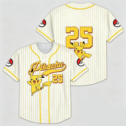2026 Summer Pikachu Retro Cosplay Baseball Jersey Men's Oversized 3d Printed Short-Sleeved Family Unisex Children's Sports Shirt