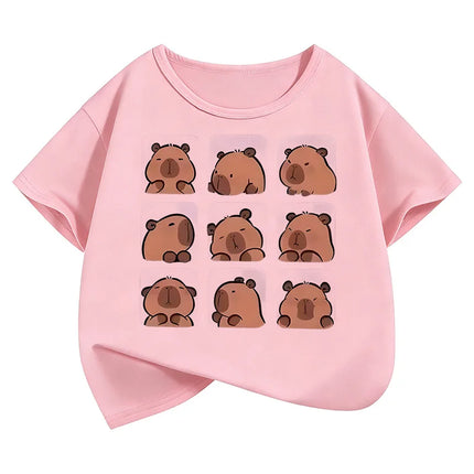 Cute Capybara Graphic Kids Tshirts Summer Short Sleeve Tees Cartoon Animal Boys Girls Clothes Kawaii Tops Y2K Children T-shirt