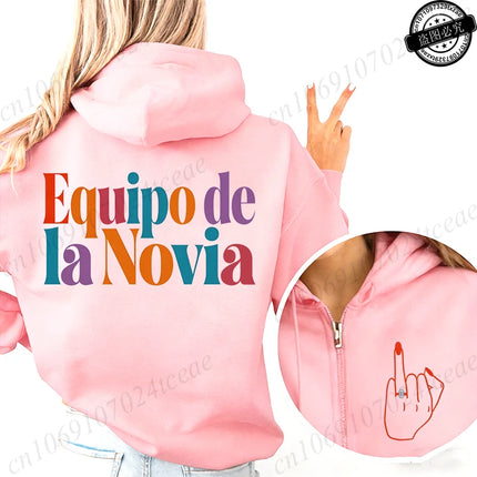 New Fashion Zipper Hoodies Women Future Bride & Tribu De La Novia Fashion Sweatshirt Spanish Girl Bachelorette Party Sportwear