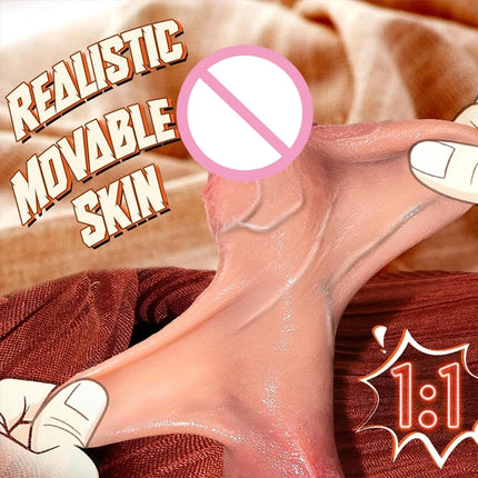Skin Sliding Foreskin Testicles Realistic Dildo Soft Silicone Anal Plug Butt Prostate Stimulator Sex Toy for Adult Men Women 18+
