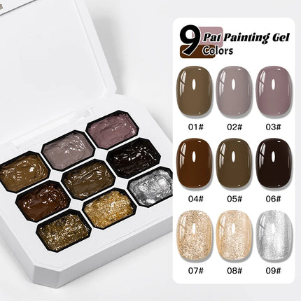 9 Colors Warm Winter Patting Painting Gel Nail Polish Glitter Effect Soak Off Gel Varnish Gradient Pat Gel Palette Nail Supplies