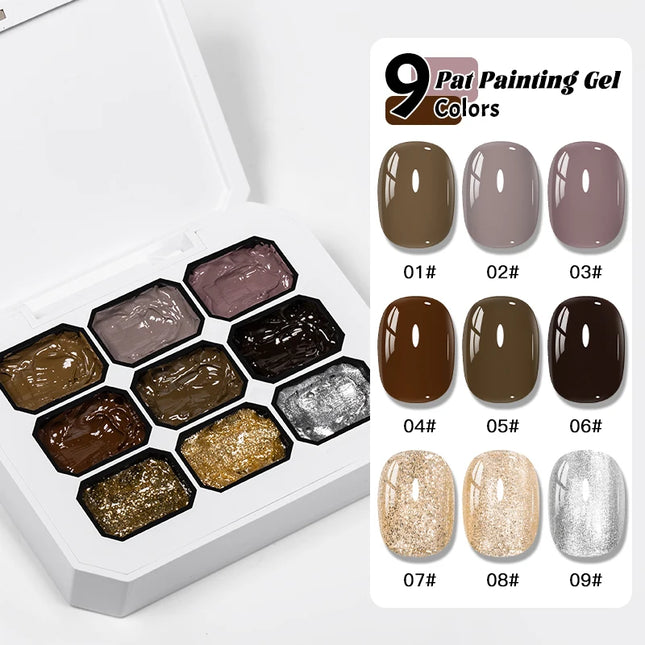 9 Colors Warm Winter Patting Painting Gel Nail Polish Glitter Effect Soak Off Gel Varnish Gradient Pat Gel Palette Nail Supplies
