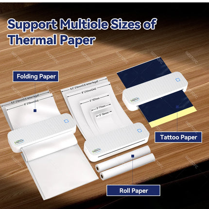 Portable A4 Thermal Printer Bluetooth Photos PDF Document Printing Machine Folded Rolls Paper For Office Work Home School Travel