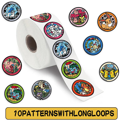 25mm 500Pcs/Roll Pokemon Self-Adhesive Stickers Pikachu Eevee Squirtle Round Decals for Scrapbook Envelope Sealing Craft Gifts
