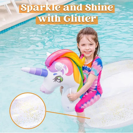 JOYFY Unicorn Pool Float Inflatable Rainbow Unicorn Floaty with Glitters Fun Pool Floats Raft Lounge for Summer DecorationsToys