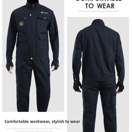 Thickened Work Uniform Set for Men Spring Autumn Auto Repair Welding Heat Resistant Wearable Labor Protection Clothing for Co...