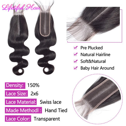 Body Wave Closure Only 4x4/5x5/2x6 HD Lace Closure Human Hair Extensions Baby Hair Brazilian Swiss Transparent Lace For Women