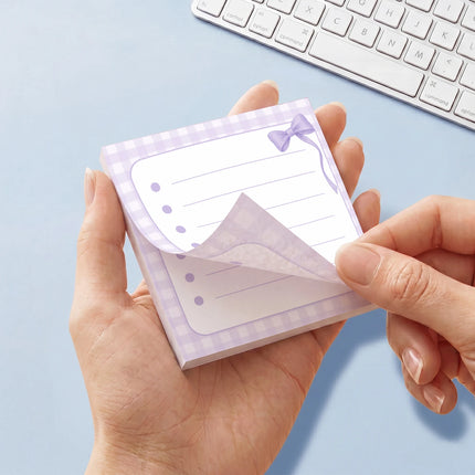 4Pcs Purple Bow Sticky Notes 3x3 Inch, 200 Sheets Cute Checklist Self Stick Memo Pads, Lined Square Notepad with Removable
