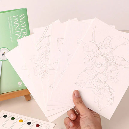 6 Sheets Watercolor Painting Kit with Brushes Paints and Coloring Book Draw Art School Stationery Gift for Boys Girls Travel Toy