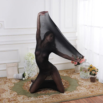Couple SeamlessTthrough-thin Bodystocking Sleeping Bag Full-pack Jumpsuit Bodice head set  Women Sexy Lingerie
