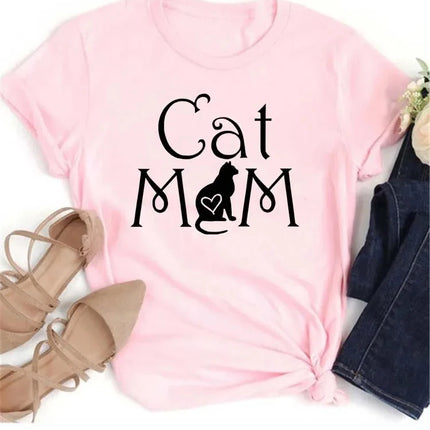 Pure Cotton Breathable Children's T-shirt 2026 Fun Cat Cartoon Print Fashionable Parent-child Outfit Men's and Women's Top