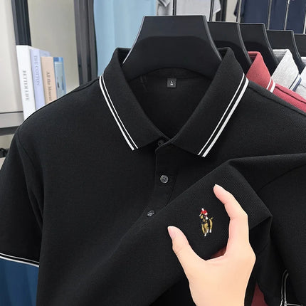 100% pure cotton luxury custom T-shirt, new summer men's short-sleeve business casual polo shirt, exquisite brand embroidered top