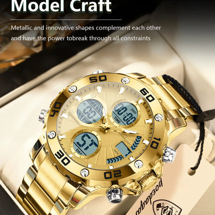 POEDAGAR Functional Men's Quartz Wristwatch Electronic LED Alarm Dual Display Male Clock Waterproof Sports Watches For Men Reloj