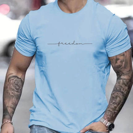 Men's Summer Loose Size 100% Cotton Freedom Graphi Print Casual Slim Fit Round Neck Short Sleeve T-shirt Top